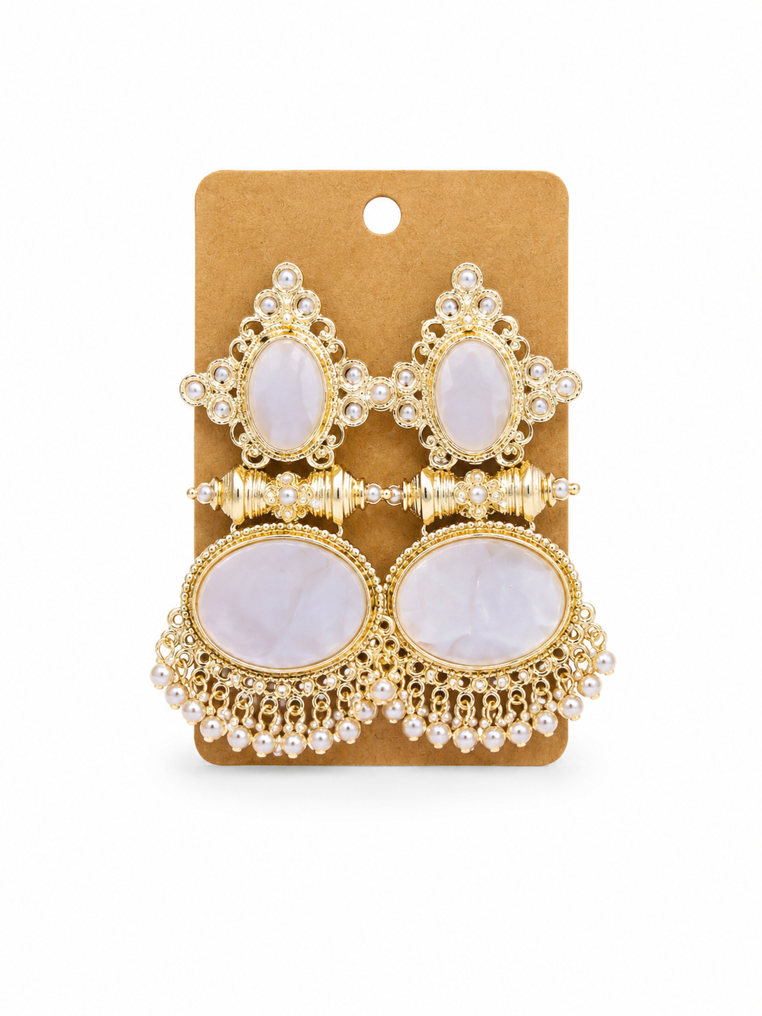 Ivory Pearl Oval Statement Chandbali Earrings