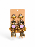 Pink Stone Antique Gold Jhumka Earrings