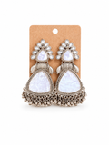 White Pearl Triangle Oxidized Silver Statement Earrings