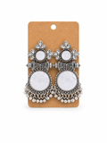 White Pearl Oxidized Silver Round Statement Earrings