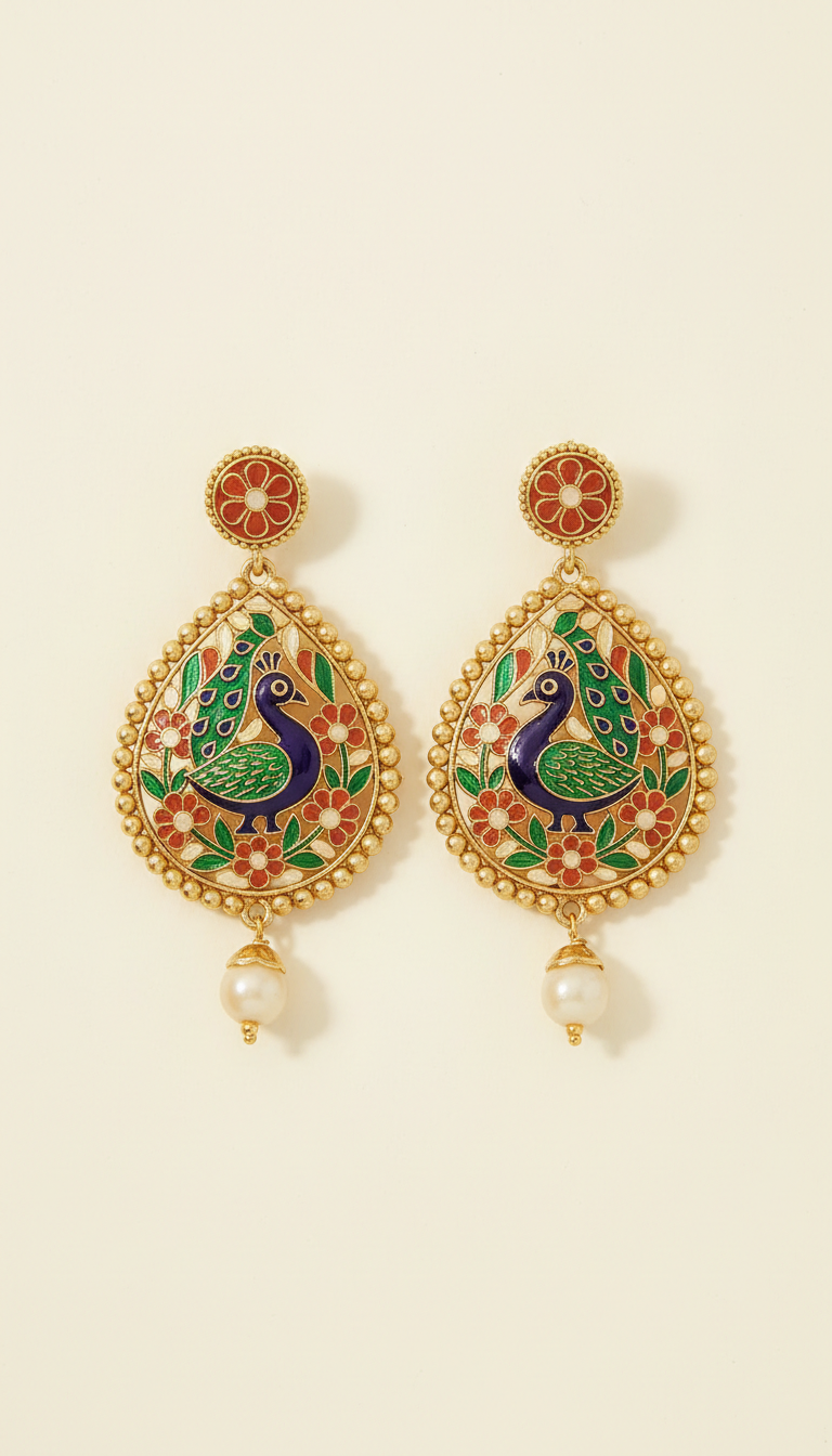 Meenakari Drop Earrings with Enamel Detail